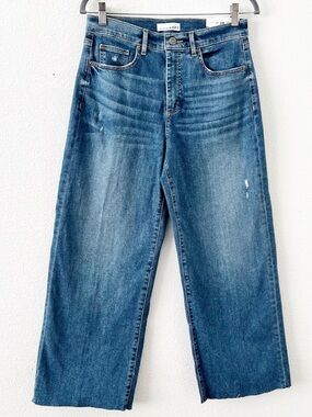 LOFT High Rise Wide Leg Cropped Jeans Raw Hem Indigo Wash